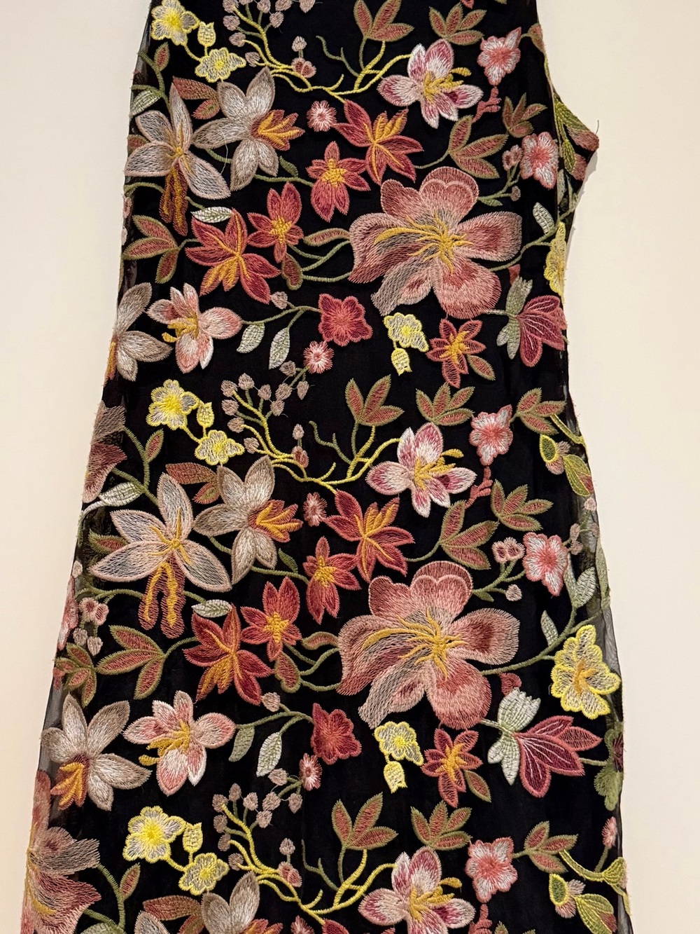 Sam Edelman Black Midi Dress with Pink, Yellow & Green Floral Embroidery - Picture 4 of 10